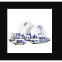 餐具套装花好月圆骨瓷餐具青花釉中彩碗碟