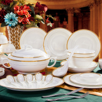 景德镇骨瓷碗套装欧式金边高脚碗盘碟