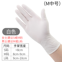 一次性手套加厚耐磨橡胶乳胶家用消毒塑料食品级pvc透明超薄紧手 9寸白色手套100只M