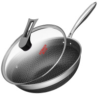 康巴赫官方旗舰款双面屏316不锈钢炒锅家用电磁炉燃气通用不粘锅 黑色