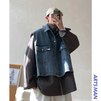 春季日系假两件工装牛仔外套男士韩版港风百搭夹克衫(85件起售)