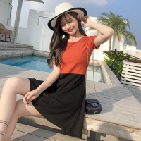 裙子女夏修身显瘦纯棉圆领夏装裙拼接连衣裙(46件起售)