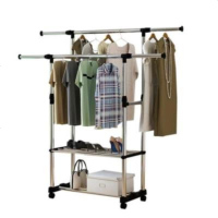 简单阳台窗晾衣架可伸缩可收纳便捷式鞋架子两用收纳架窗帘杆组合