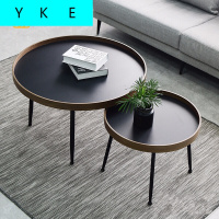 实木黑胡桃茶几圆形现代简约易创意客厅小户型轻奢小茶几 桌面组合 组装