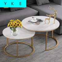 大理石茶几简约现代风小户型轻奢客厅圆形铁艺组合小茶几 E1款金脚 直径80cm+65cm 整装