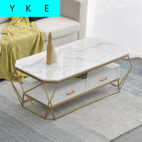 轻奢茶几小户型大理石客厅长方形铁艺简约现代钢化玻璃带抽屉 120*60*45(鱼肚白面) 白色抽屉 整装