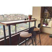 艺可恩阳台吧台桌家用做旧原木实木酒吧台桌椅靠墙复古长条高架靠窗窄桌