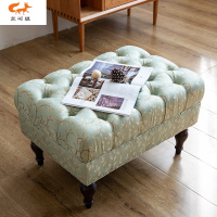 艺可恩乡村风格棉麻布艺拉扣单人沙发凳老虎椅搁脚凳脚踏