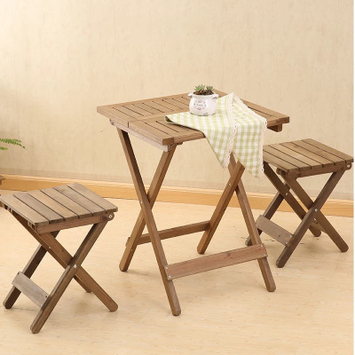 艺可恩简约实木可折叠桌椅户外便携式桌子椅子阳台小木桌休闲组合餐桌椅
