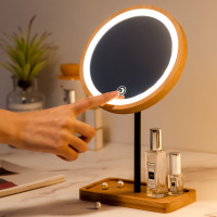 艺可恩木质台式led化妆镜子带灯家用桌面梳妆美妆补光日光充电台灯