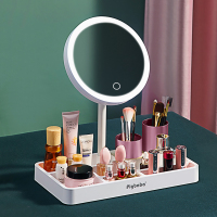 艺可恩化妆镜台式led灯桌面 带收纳盒一体智能梳妆镜子美妆补光灯大