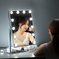 艺可恩可收纳led化妆镜台式带灯 直播美颜补光大号宿舍桌面梳妆镜子