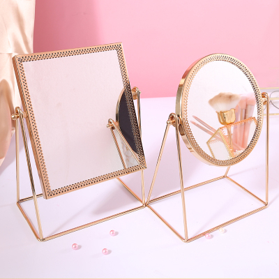 艺可恩少女心化妆镜便携欧式金边小圆镜多功能旋转台式桌面镜子
