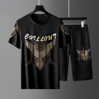 高端天丝套装男2020休闲运动轻奢潮流韩版帅气跑步社会人夏季