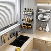 免打孔厨房置物架家用调味料收纳架壁挂式刀架挂架多功能用品大全