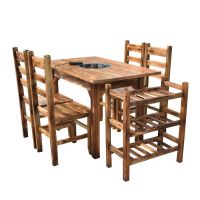 火锅桌饭店桌椅组合长方形实木桌子配套电磁炉农家木椅子碳烧桌椅