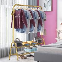 金色轻奢风晾衣架室内落地卧室网红衣帽架置物衣架