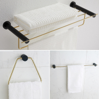 免打孔毛巾架轻奢风浴室五金全铜挂件浴巾置物卫生间金色卫浴套装