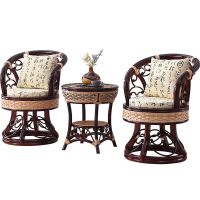 天然真藤椅子茶几三件套卧室休闲桌椅室内阳台小桌椅组合旋转滕椅
