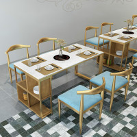 商用大理石火锅桌子电磁炉一体无烟烤肉餐厅餐馆煤气灶方桌椅组合