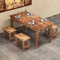 碳化纯实木饭店桌椅组合面馆小吃店烧烤餐厅餐饮饭馆排挡快餐桌椅
