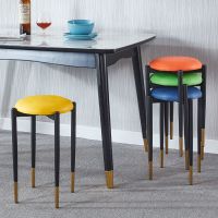 凳子家用简约现代客厅沙发凳北欧时尚软面餐桌椅铁艺轻奢小板凳