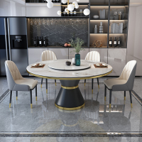 轻奢岩板餐桌现代简约圆形家用小户型大理石圆桌带转盘饭桌 6/8人