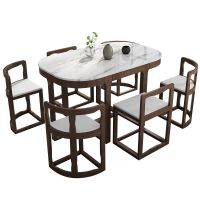 网红餐桌实木餐桌椅组合简约现代家用电磁炉小户型省空间1.3米6人