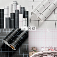 ins墙纸自贴格子黑白色防水pvc温馨卧室寝室宿舍衣柜墙翻新贴壁纸
