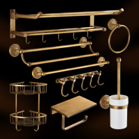 仿古毛巾架全铜免打孔卫浴五金挂件套装欧式浴巾架轻奢浴室置物架