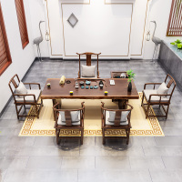 原木新中式功夫茶桌泡茶桌椅组合办公室实木复古茶台家用大板茶桌