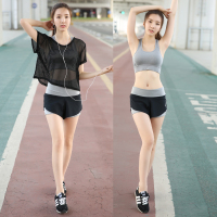 韩国新款春夏季瑜伽服套装女健身房跑步运动显瘦短裤三件套健身服