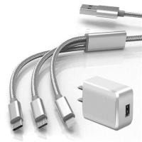 3a闪充一拖三数据线充电器套装vivo华为小米type苹果平板快充电头|极光银[一拖三+快充头] 3M