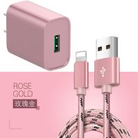 苹果6s数据线2米加长iphonexr/7/8plus快充电器头ipad充电线直插|玫瑰金[充电头+数据线] 1米