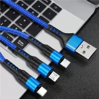 一拖三充电器vivo华为oppo小米苹果安卓多功能三合一线快速手机头|1米一拖三充电线(神秘蓝)
