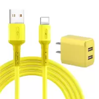 加长2米苹果6s数据线iphone11液态硅胶充电线xs双孔充电头8p直充7|液态苹果黄色[线+黄双充头] 1米