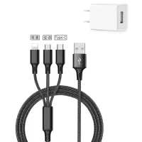 一拖三充电器线苹果安卓三合一数据线oppo快充头vivo华为手机通用|科技黑 2.1A快充头[不含三合一快充线]