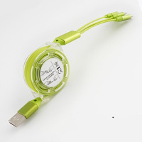 伸缩充电器数据线一拖三合一安卓苹果type-c手机充电线多功能头|青草绿-伸缩版-1.5米