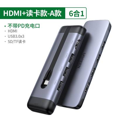 苹果电脑转换器macbookpro转接头雷电3|收线便携6合1HDMI+读卡+USB