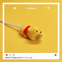 苹果小米安卓vivo华为oppo数据线保护套咬手机充电器头防折断耳机|通用款趴数据线套维尼熊