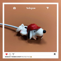 苹果小米安卓vivo华为oppo数据线保护套咬手机充电器头防折断耳机|通用款趴数据线套红帽史努比