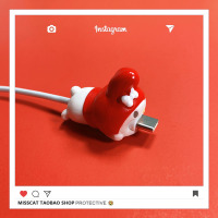 苹果小米安卓vivo华为oppo数据线保护套咬手机充电器头防折断耳机|通用款趴数据线套红美乐蒂