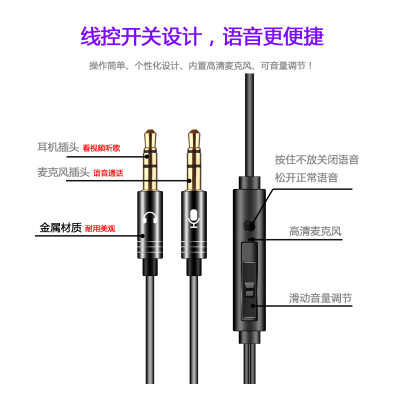 2米台式电脑耳机入耳式吃鸡游戏电竞专用有线控耳塞带话筒带麦克风语音k歌双插头加长线重低音耳麦