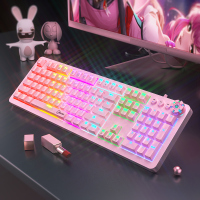 粉色机械键盘鼠标套装青轴黑轴可爱女生网红少女心打字办公台式电脑游戏电竞有线专用樱花笔记本机器外设健盘