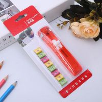 不锈钢装订机备用夹 推夹器专用夹 补充夹收纳装订夹备用钉装订夹|中号彩钉8枚+透明红色机子+收纳袋