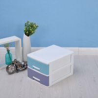 小抽屉式塑料桌面收纳盒办公桌多层文件整理杂物柜储物柜子饰品箱|大号二层马卡龙