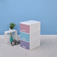 小抽屉式塑料桌面收纳盒办公桌多层文件整理杂物柜储物柜子饰品箱|加高三层马卡龙
