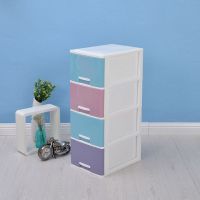 小抽屉式塑料桌面收纳盒办公桌多层文件整理杂物柜储物柜子饰品箱|加高四层马卡龙