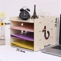 文件架 桌面置物架多层资料架办公室用品文件夹收纳盒书桌整理架|竖版4层白枫木收藏送手机支架