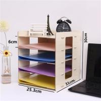 文件架 桌面置物架多层资料架办公室用品文件夹收纳盒书桌整理架|竖版5层白枫木收藏送手机架笔筒